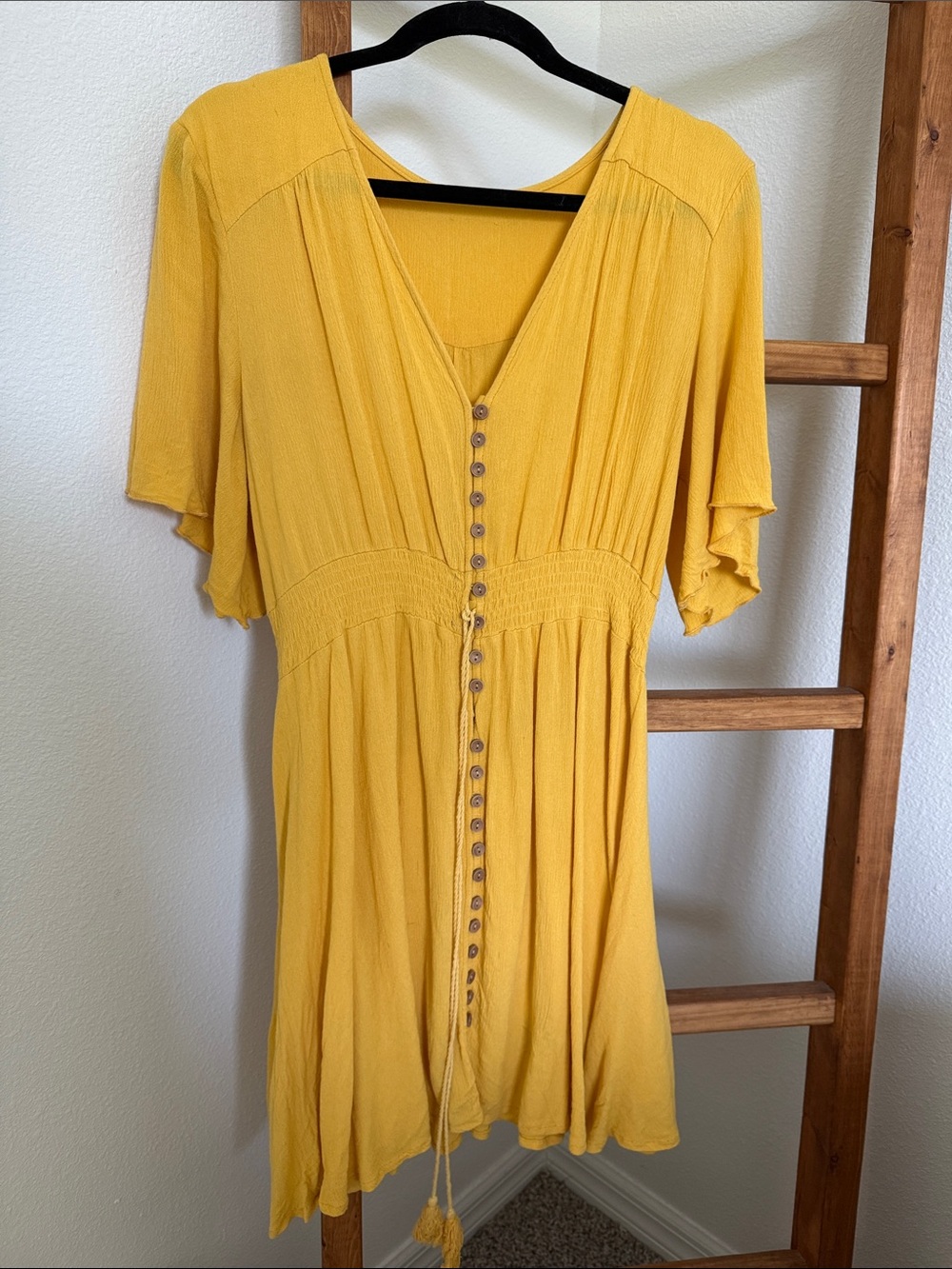 Yellow V-Neck Button-Front Women’s Dress